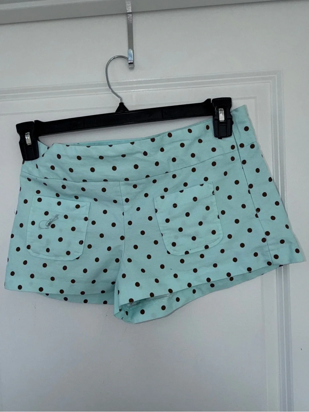 Zara Mint Blue Brown Polka Dot High Waisted Shorts Size M